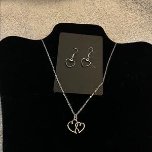 Silver Heart Necklace and Earring Set